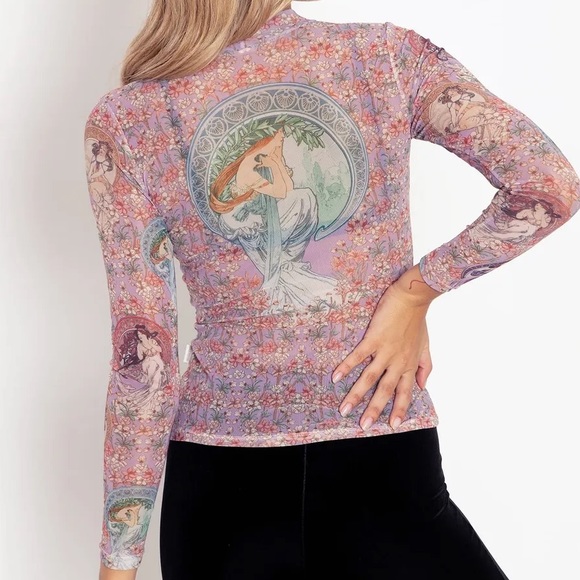 Blackmilk “MUCHA THE ARTS SHEER HIGH NECK LONG SLEEVE TOP” Size Large L NWT - Picture 5 of 16